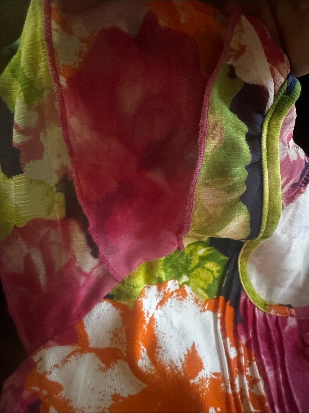 Caribbean Joe Floral Multi Abstract Print Chiffon Sleeve Top Resort Med EUC - Picture 3 of 5